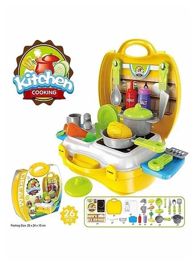 Toy Vibes Plastic Cooking Pretend Play Kit with Toy Briefcase Set of 26 (Yellow) - Image 3